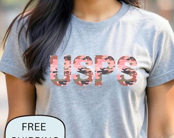 Pink Camo USPS Shirt, Womens Postal Worker Tee, Mail Carrier Gift for Her, USPS Employee Apparel, Letter Carrier Pink Camo Shirt