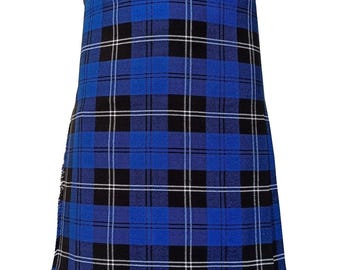 Handmade Ramsay Blue Tartan Kilt: Acrylic Wool, Leather Straps, 8 Yard