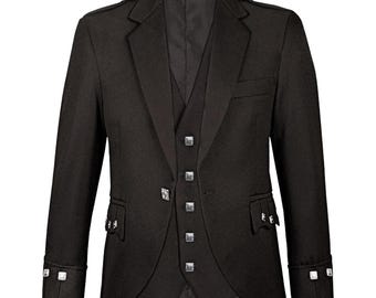 Scottish Black Argylle  Jacket With Waistcoat