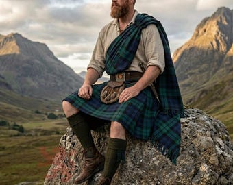 Black Watch Great Tartan  Kilt With Brooch