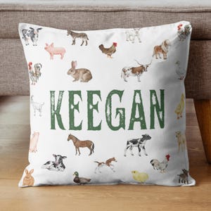 Personalized Farm Animals Square Pillow for Baby, Custom Name Nursery Decor, Kids Room Throw Cushion, Gift for New Parents, Farmhouse Animal