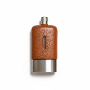 Leather Wrapped Hip Flask with Viewing Window | Two-Tone Metal Pocket Flask