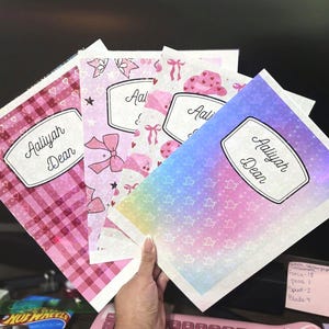 Personalized Girly Composition Notebook Labels | Custom Name Stickers (Laminated)