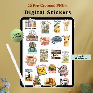 Digital Book Stickers for Reading Goodnotes Stickers Book Lovers Notability Reading Journal PNS&#39;s Bookish Planner Stickers iPads Tablets
