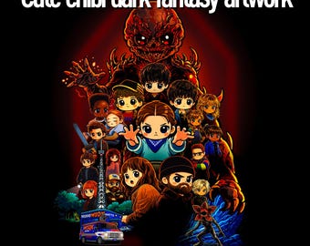 Chibi dark fantasy illustration – printable poster and transparent PNG