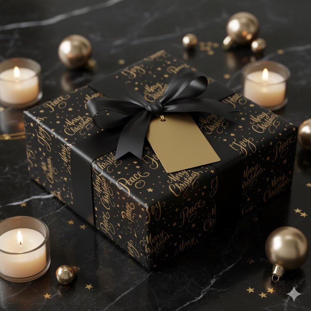 Black & Gold Christmas Wrapping Paper | Elegant Merry Christmas Gift ...