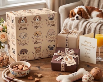 Papel de regalo para mamás perrunas / Papel de regalo con diseño de perro adorable / Regalo para mamás perrunas en el Día de la Madre / Papel de regalo para amantes de las mascotas / Papel de regalo de cumpleaños para mamá