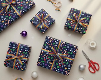 LGBTQ+ Candy Cane Wrapping Paper | Rainbow Pride Holiday Gift Wrap | Colorful Christmas Paper