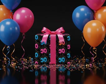 30th Birthday Wrapping Paper | Colorful 30 Balloon Gift Wrap | Fun Milestone Birthday Paper | Bright 30th Party Celebration Wrap