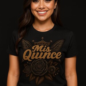 Mis Quince Shirt, Black Design, Quinceañera T-Shirt, Custom XV Party Shirt