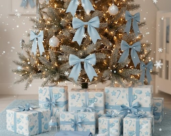 Baby Boy's First Christmas Wrapping Paper - Blue Hot Cocoa & Snowflakes | Cozy Winter Gift Wrap for Newborn Holidays