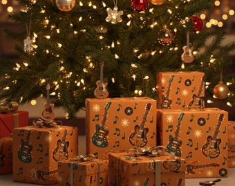 Electric Guitar Christmas Wrapping Paper - Rock & Roll Holiday Gift Wrap | Musician Xmas Decor | Retro Guitar Wrapping Paper
