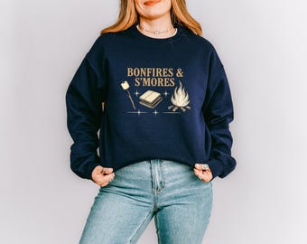 Bonfires & Smores Sweatshirt Gildan 18000 | Fall Camping Crewneck | Cozy Autumn Graphic | Campfire Marshmallow Pullover | Unisex Fleece