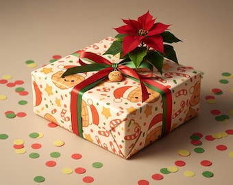 Kawaii Concha Christmas Wrapping Paper - Cute Pan Dulce Holiday Gift Wrap | Mexican Bakery Xmas Decor