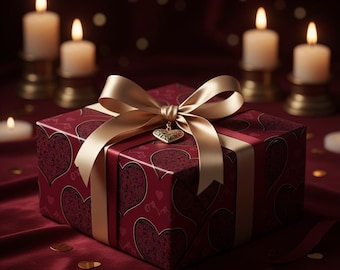 Burgundy Valentine's Wrapping Paper | Elegant Red Heart Gift Wrap | Romantic Luxury Gift Wrap | Valentine's Day Present Paper