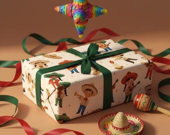 Mariachi Christmas Wrapping Paper | Cute Mexican Holiday Gift Wrap | Kids Mariachi Band Xmas Decor | Latino Christmas Music Theme