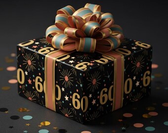 60th Birthday Wrapping Paper | Retro 60 Gift Wrap | Colorful Milestone Birthday Paper | Fun 60th Celebration Gift Wrap