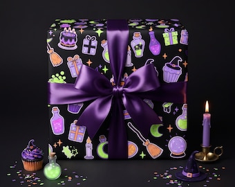 Witch Halloween Birthday Wrapping Paper | Potion Gift Wrap | Spooky Witch Birthday Paper | Magic Cauldron Halloween Gift Wrap
