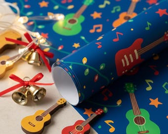 Colorful Guitar Christmas Wrapping Paper - Fun Musical Holiday Gift Wrap | Kids & Music Lover Xmas Decor