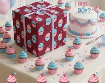 Gender Reveal Cupcake Wrapping Paper | Pink Blue Baby Shower Gift Wrap | Cute Cupcake Pattern Gift Wrap | Gender Reveal Party Paper