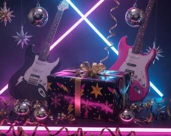 Glam Lips Christmas Wrapping Paper - Glitter Lips, Stars & Lightning Holiday Wrap | Brat Aesthetic Gift Wrap