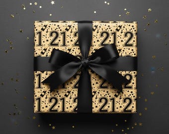 21st Birthday Champagne Wrapping Paper | Black and Gold 21 Gift Wrap | Elegant Milestone Birthday Paper | Adult 21st Celebration Wrap