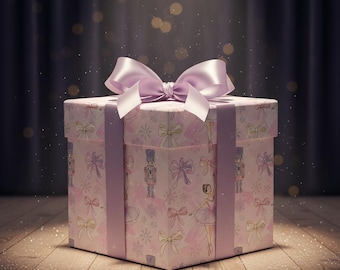Nutcracker Ballet Wrapping Paper | Pink Ballerina Christmas Gift Wrap | Elegant Sugar Plum Fairy Holiday Wrap | Pastel Ballet Theme Wrapping