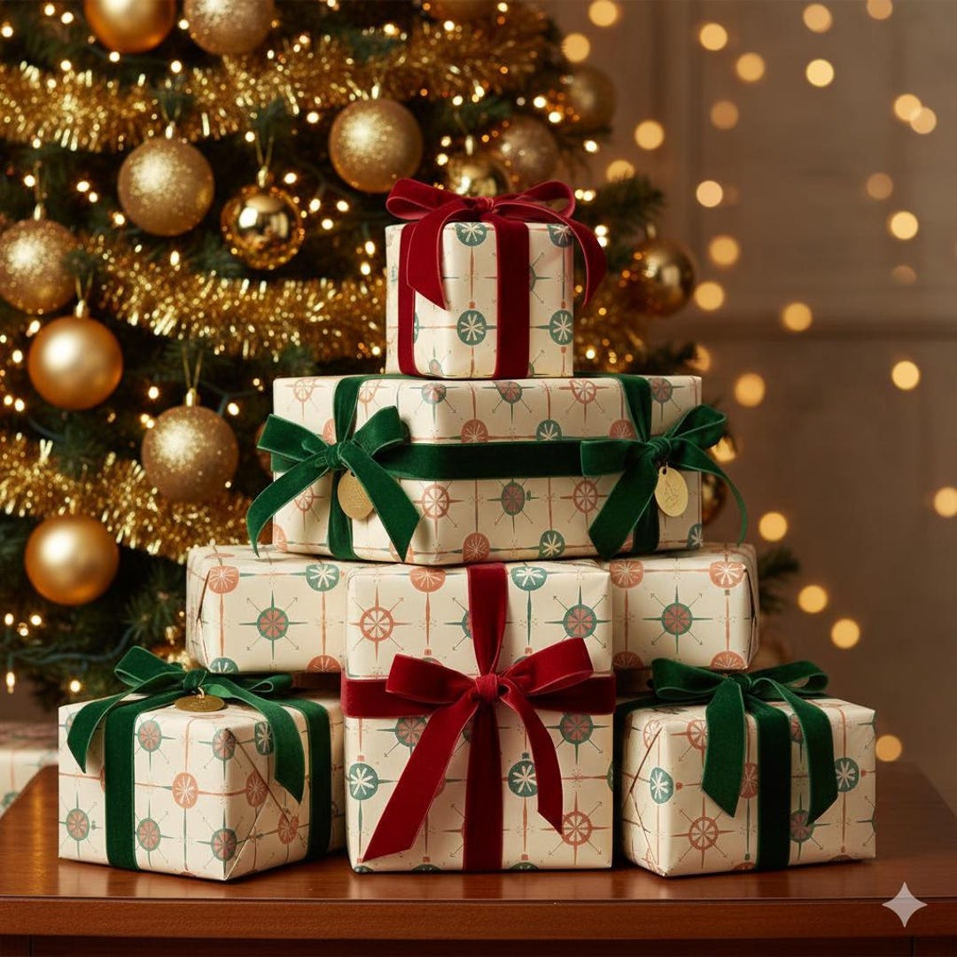 Mid Century Modern Christmas Wrapping Paper | Retro Ornament Pattern ...