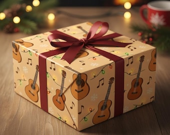 Acoustic Guitar Christmas Wrapping Paper - Musical Holiday Gift Wrap | Cozy Guitar Xmas Decor | Music Lover Wrapping Paper