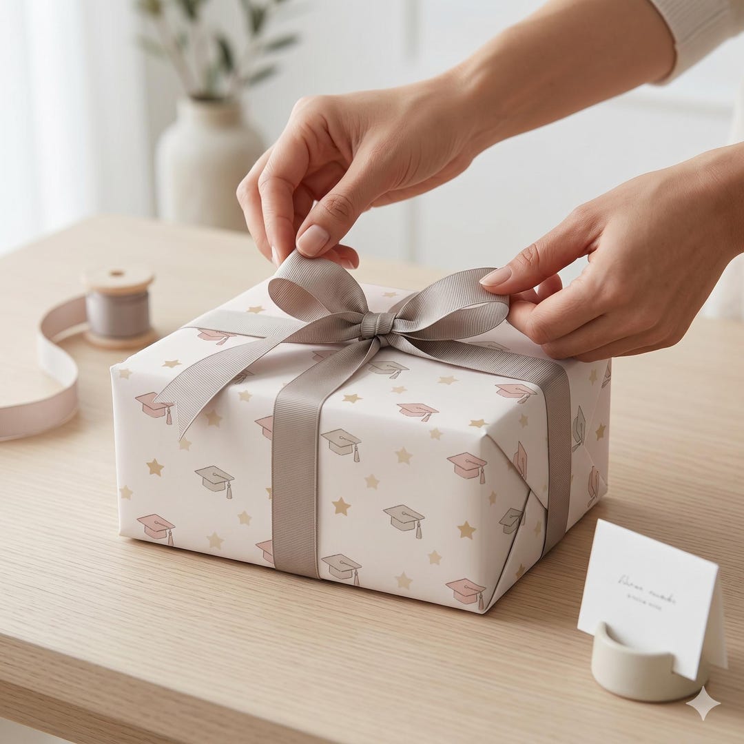 Graduation Cap Wrapping Paper | Neutral Grad Gift Wrap | Minimalist ...
