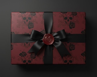 Gothic Valentine's Day Wrapping Paper | Dark Romance Skull Rose Gift Wrap | Wine-Soaked Red Valentine Gift Wrap | Alternative Love Aesthetic