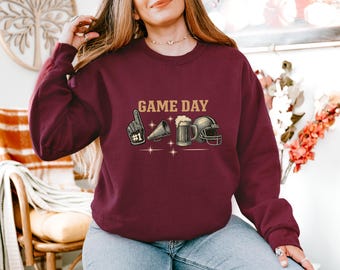 Game Day Sweatshirt Gildan 18000 | Football Tailgate Crewneck | Foam Finger, Beer Mug, Helmet | Unisex Fleece Sports Fan Gift