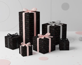 Modern Valentine's Wrapping Paper | Black Heart Gift Wrap | Minimal Geometric Valentine Paper | Valentine's Day Present Wrap