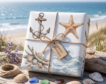 Papel de embrulho com tema costeiro | Papel de embrulho náutico | Papel de embrulho com tema de praia | Papel de embrulho com tema oceânico | Papel de embrulho com tema litorâneo