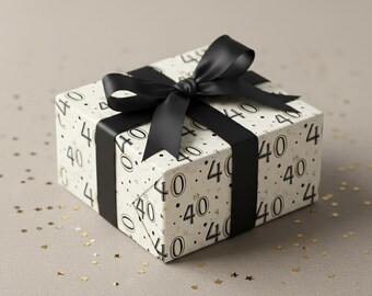40th Birthday Wrapping Paper | Black and Gold 40 Gift Wrap | Elegant Milestone Birthday Paper | Classy 40th Celebration Wrap