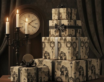 Gothic Christmas Wrapping Paper | Skeleton Carolers Gift Wrap | Dark Victorian Holiday Décor | Macabre Winter Wrapping Paper