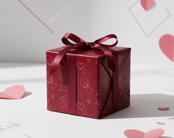 Modern Valentine's Wrapping Paper | Burgundy Heart Gift Wrap | Minimal Romantic Gift Wrap | Valentine's Day Present Paper