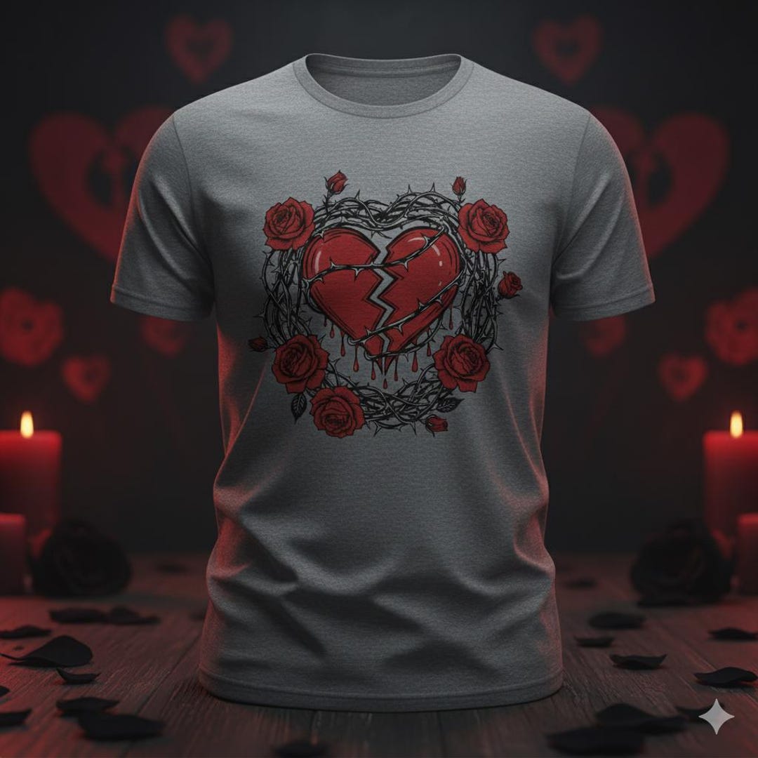 Gothic Broken Heart T-shirt | Dark Romance Rose Heart Shirt | Emo ...