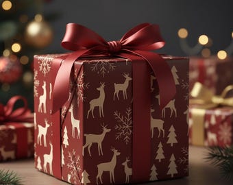 Scandinavian Reindeer Wrapping Paper | Nordic Winter Christmas Design