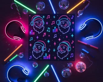 Neon EDM Christmas Wrapping Paper | DJ Santa Gift Wrap | Rave Holiday Gift Wrap | Electronic Music Xmas Decor | Festival Christmas Sheet