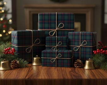 Navy & Red Plaid Christmas Wrapping Paper | Classic Tartan Gift Wrap | Cozy Winter Pattern | Traditional Holiday Decor