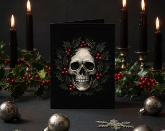 Dark Christmas Greeting Card Set | Gothic Holiday Cards | 5-Pack Black Rose, Raven, Skull, Wreath & Candle Cards | Alt Xmas Aesthetic