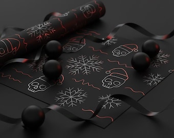 Techno Skull Christmas Wrapping Paper - Dark Minimal Holiday Gift Wrap | Gothic Xmas Decor | Underground Raver Wrap