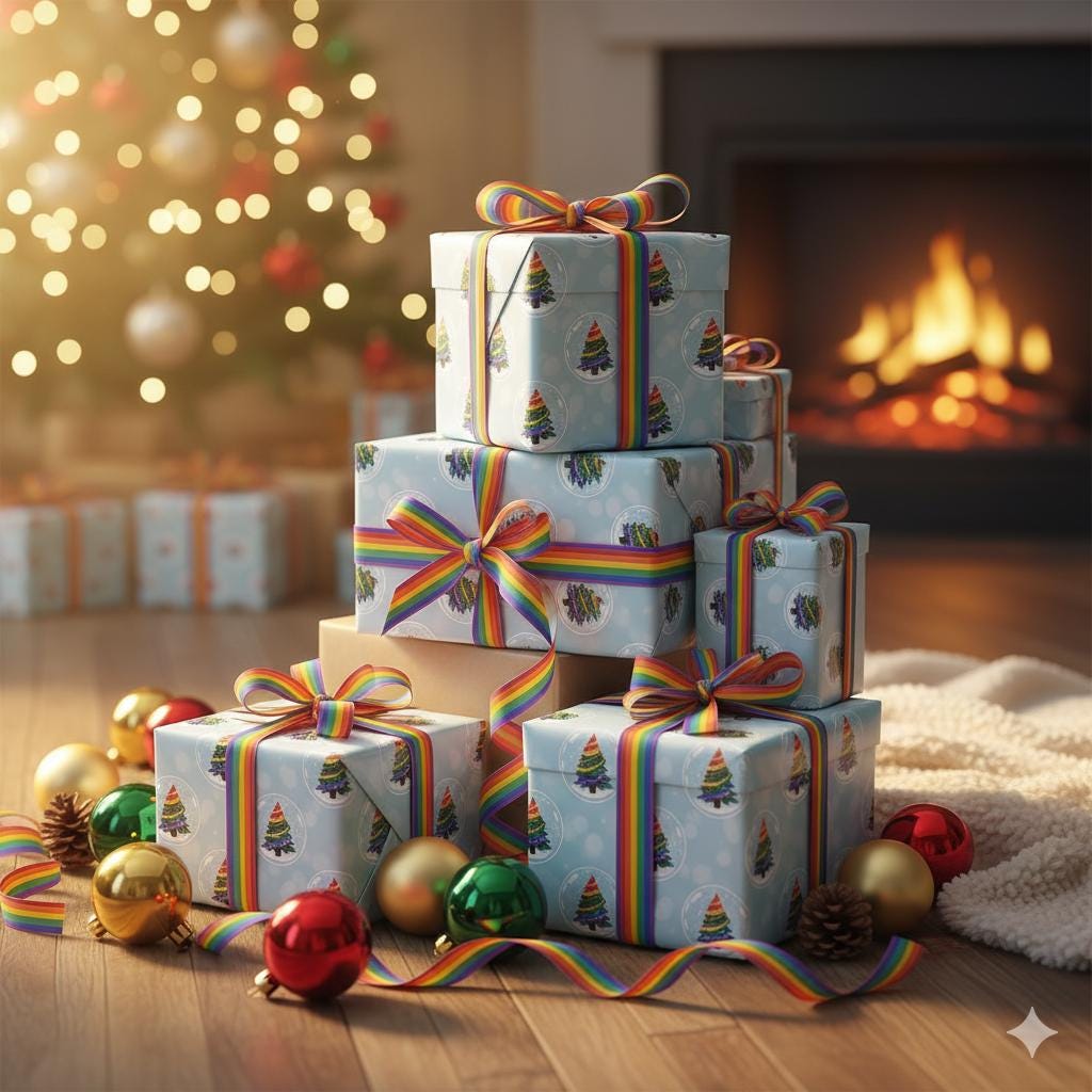Funny "Happy Gay Pride LGBT Santa" Christmas Wrapping Paper - Novelty Gag Gift Wrap (Multi-Color) 9 thumbnail image