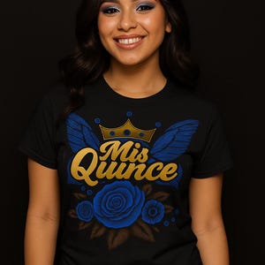 Mis Quince Shirt, Royal Blue Design, Quinceañera T-Shirt, Custom XV Party Shirt