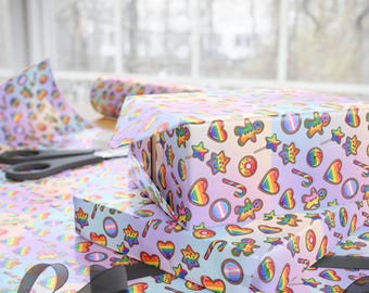LGBTQ+ Candy Wrapping Paper | Rainbow Pride Holiday Gift Wrap | Gingerbread & Sweet Treats Pattern
