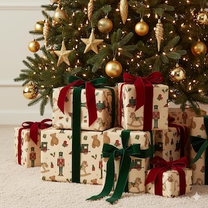 Vintage Christmas Wrapping Paper | Nutcracker Toy Pattern | Rocking Horse & Train Gift Wrap | Classic Holiday Nostalgia