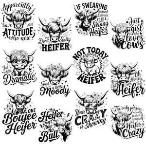 Highland Cow quote SVG Bundle, Sassy Cow Clipart & PNG, Highland Cow Cricut Cut Files, Farm Animal SVG, Cow Shirt Designs, Digital Download