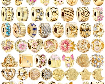 Vergoldete europäische Charm-Perlen für Armbänder – Zirkonia- und Emaille-Zwischenstücke und Anhänger – Geschenkidee für Schmuckbastler