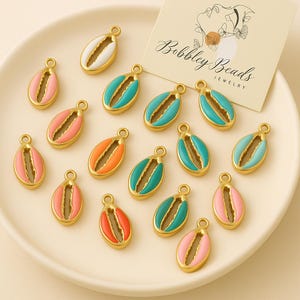 Enamel Cowrie Shell Charm Gold-Colored Shell Charm for Jewelry Making Colorful Enamel Charm per Piece Boho Beach DIY Bead
